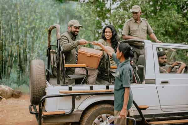 A safari jeep on a forest road in the buffer zone of Tadoba Andhari Tiger Reserve